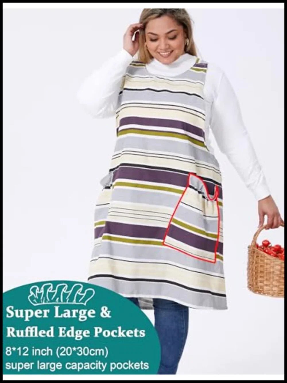 Plus Size Adjustable Cross Back Floral Cotton Linen Apron with Pockets